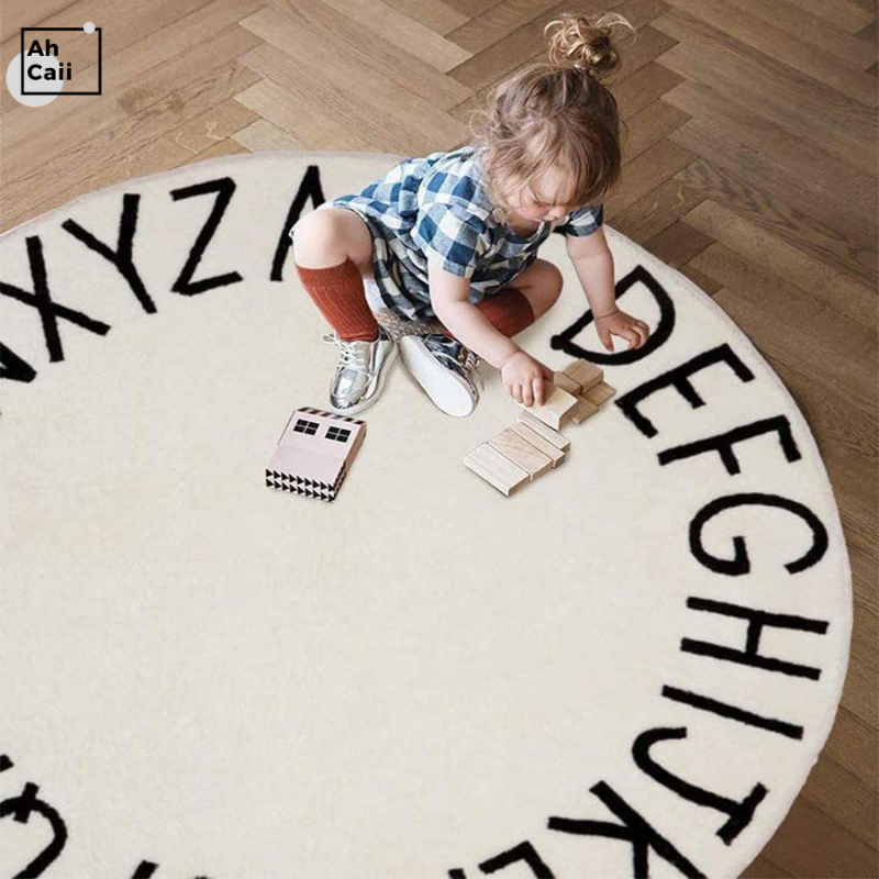 Round Kids Fluffy Rug Soft Alphabet Nursery Absorbent Non-Slip Rug