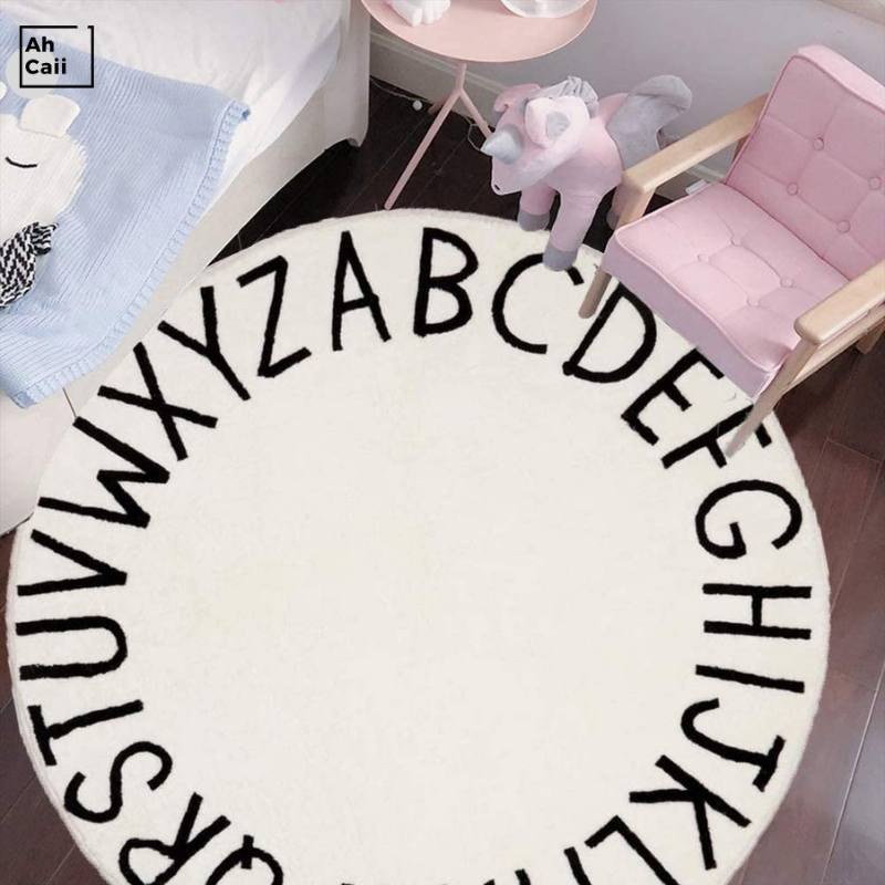 Round Kids Fluffy Rug Soft Alphabet Nursery Absorbent Non-Slip Rug