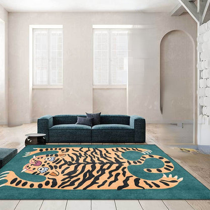 Green Tiger Print Rug Living Room Cartoon Animal Kids Room Rug