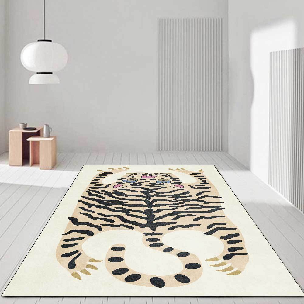 Green Tiger Print Rug Living Room Cartoon Animal Kids Room Rug