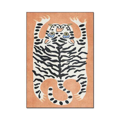 Green Tiger Print Rug Living Room Cartoon Animal Kids Room Rug