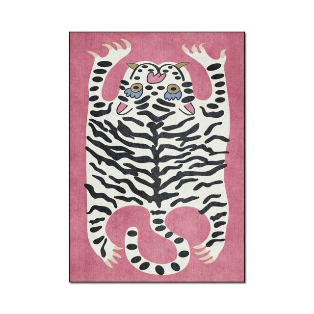 Green Tiger Print Rug Living Room Cartoon Animal Kids Room Rug