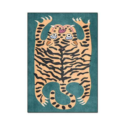 Green Tiger Print Rug Living Room Cartoon Animal Kids Room Rug